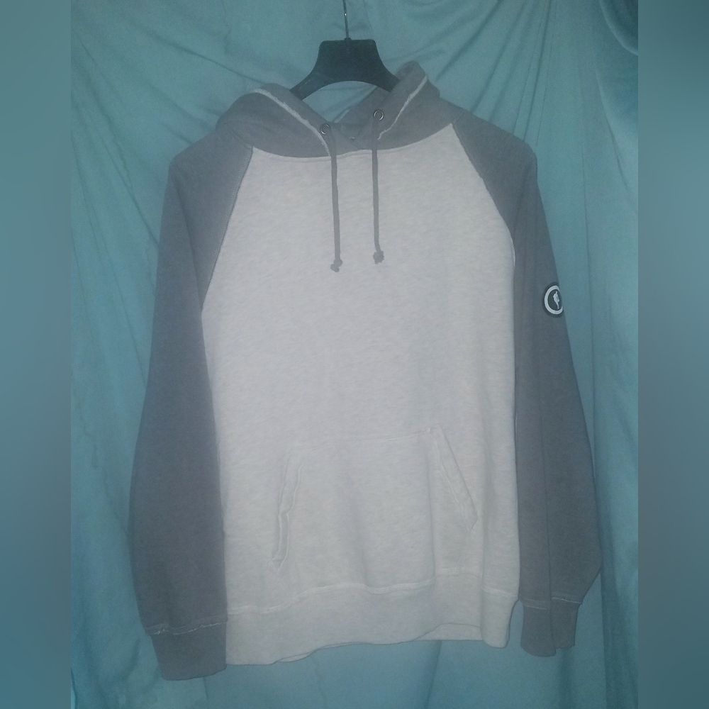 j america Heavy Weight Men's XL Grey And White Drawstring Collar Fleece Hoodie